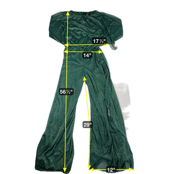 NWT MSK Green Glitter-Chiffon Blouson Belted Wide-Leg Jumpsuit Womens Size Small - Picture 12 of 12